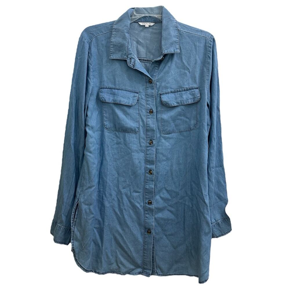 NWT Cavalini Soft Chambray Denim Button Down Shirt Medium Buttondown Top New